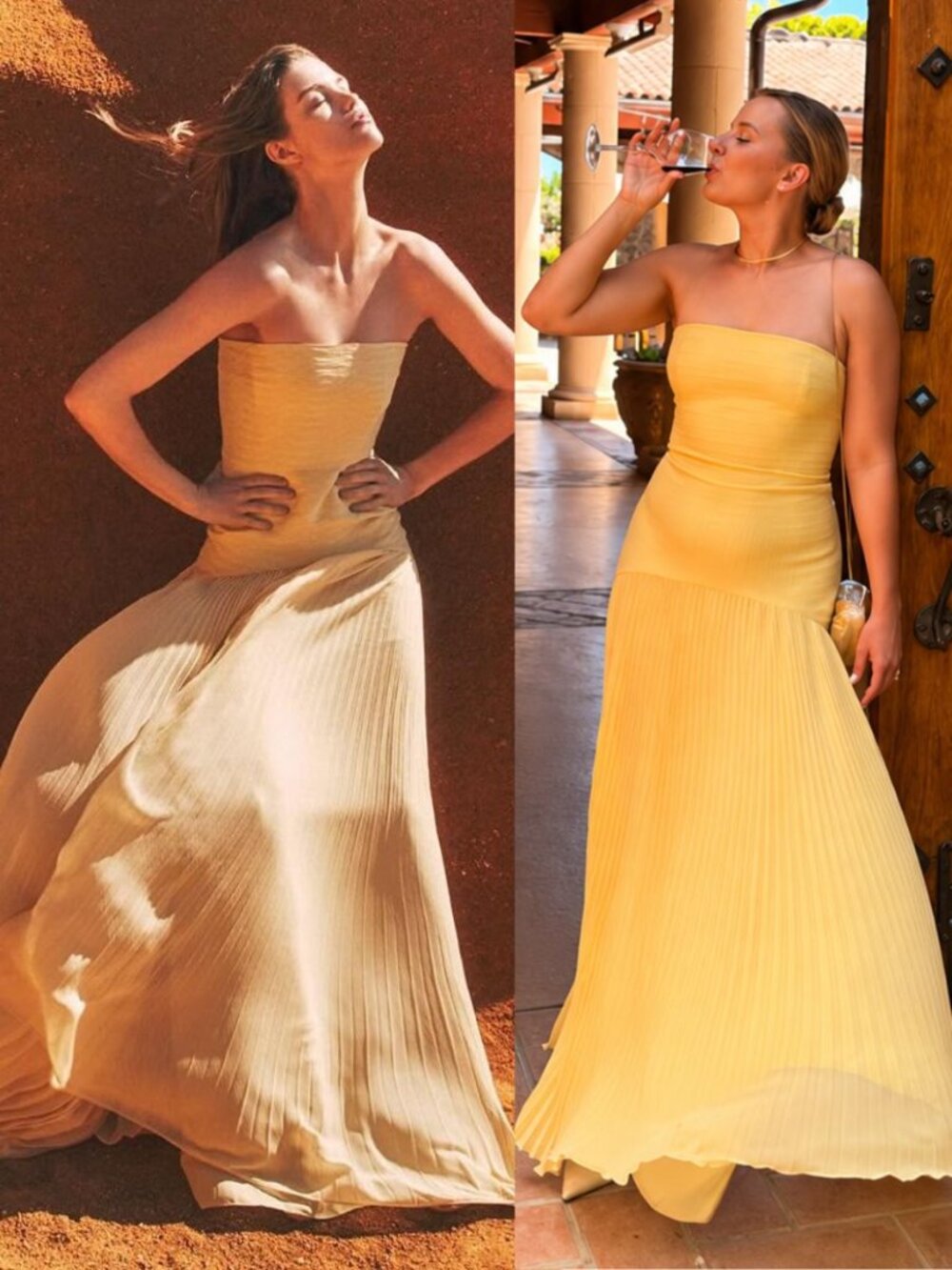Alexis Sunniva Dress Yellow Pleated Strapless Plissé Maxi Gown NWT Size S - Picture 10 of 12